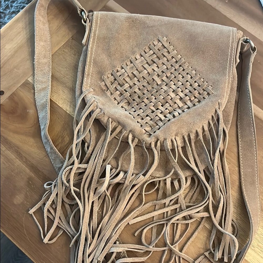 Tan Fringe suede Crossbody Bag